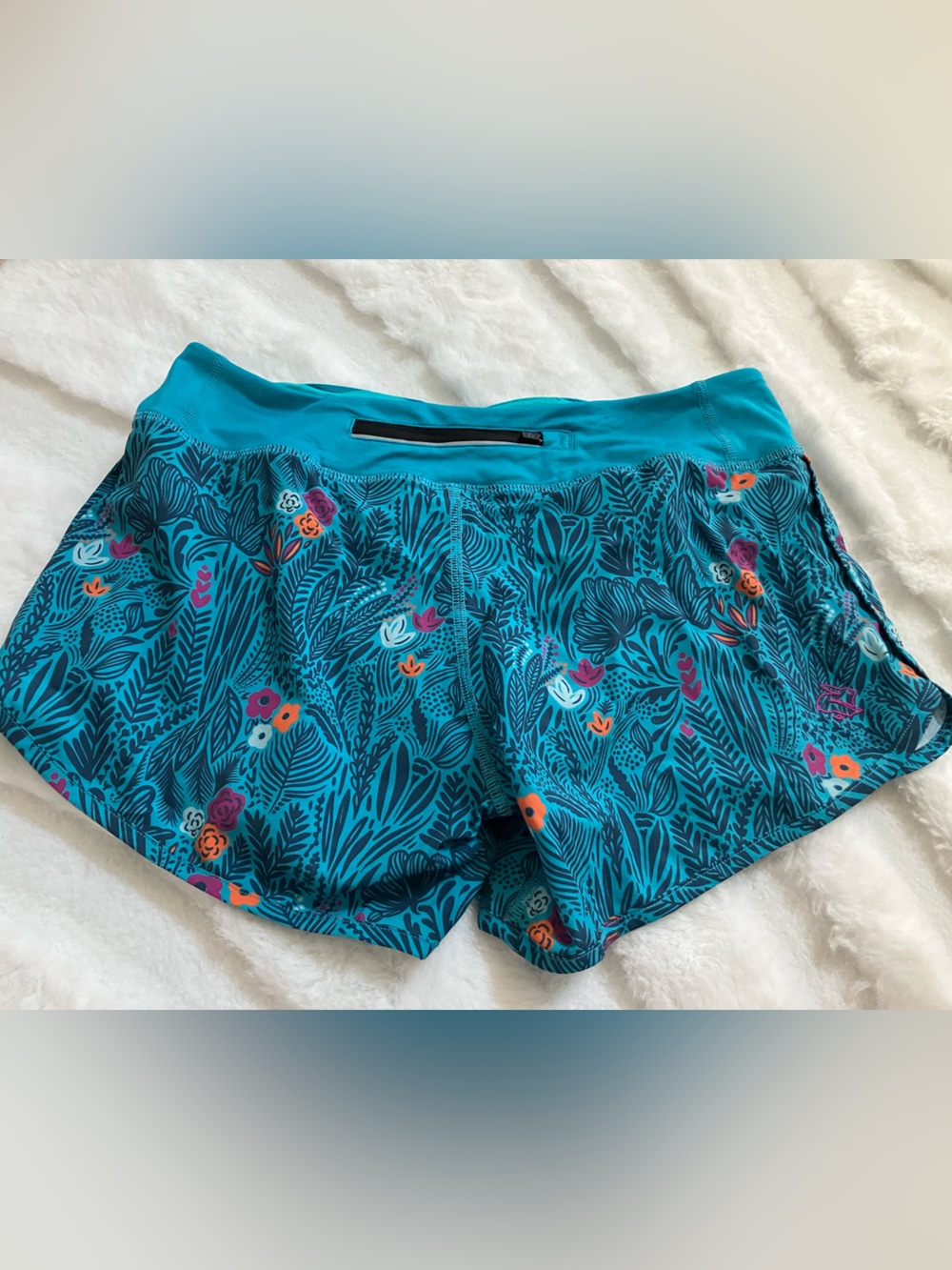 Athletic Women's Shorts - Teal Floral Print - Picture 4 of 4
